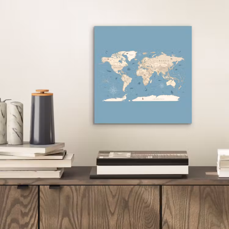 Wereldkaart - Oceaan - Realistisch - Blauw aluminium wit klein -sfeer1