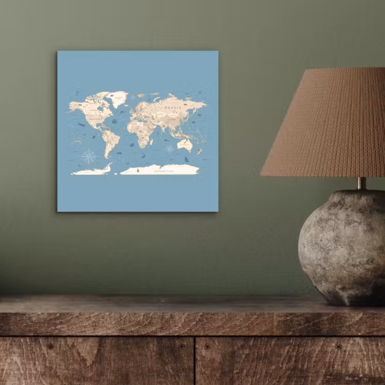 Wereldkaart - Oceaan - Realistisch - Blauw aluminium wit klein -sfeer2