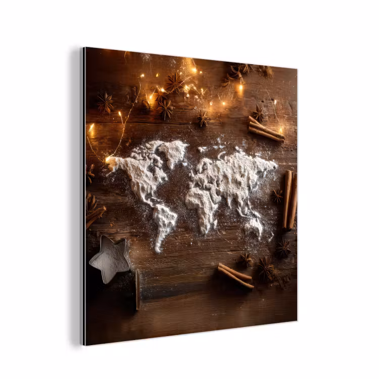 Wereldkaart - Poedersuiker - Hout aluminium wit klein -3d