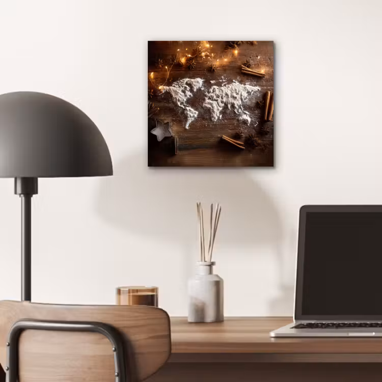 Wereldkaart - Poedersuiker - Hout aluminium wit klein -sfeer5