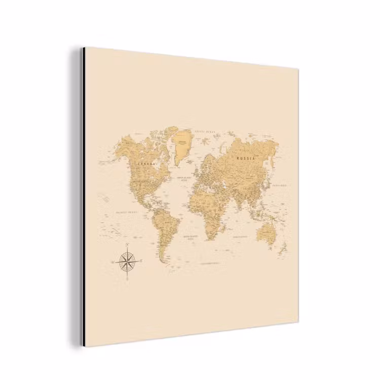 Wereldkaart - Realistisch - Beige aluminium wit klein -3d
