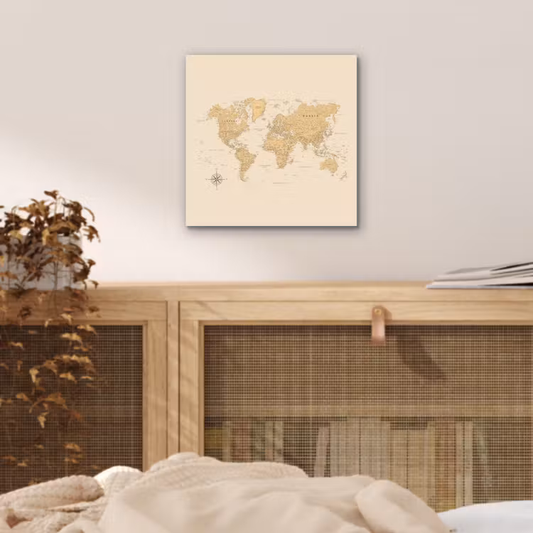 Wereldkaart - Realistisch - Beige aluminium wit klein -sfeer3