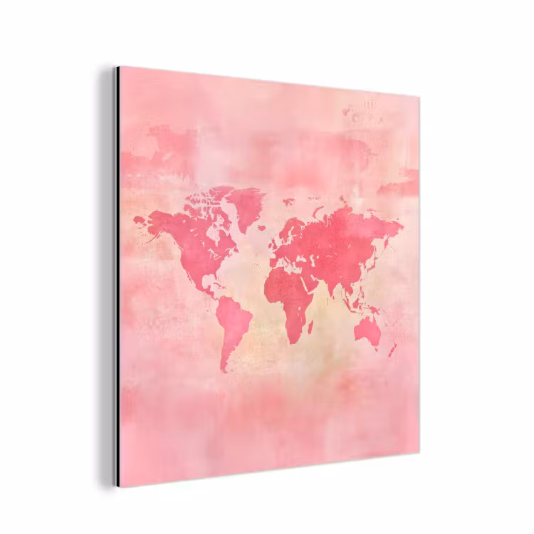 Wereldkaart - Roze - Vaag aluminium wit klein -3d