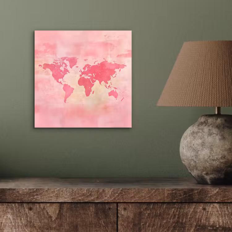 Wereldkaart - Roze - Vaag aluminium wit klein -sfeer2