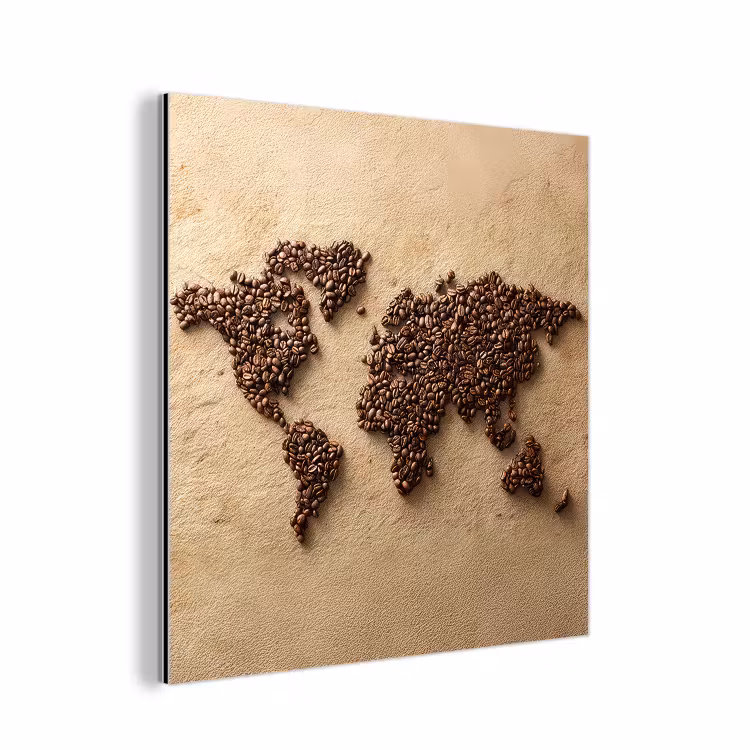 Wereldkaart - Zandkleur - Koffiebonen aluminium wit klein -3d