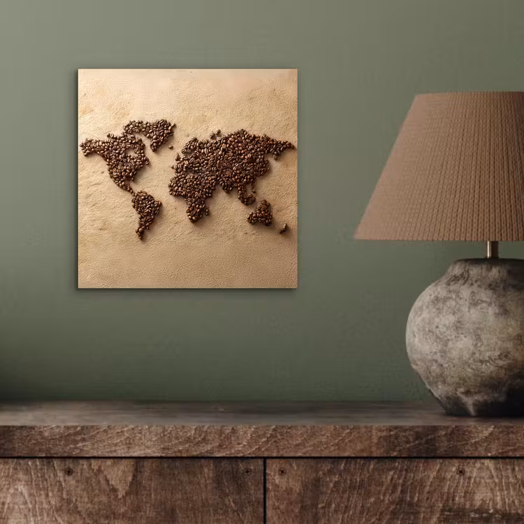 Wereldkaart - Zandkleur - Koffiebonen aluminium wit klein -sfeer2