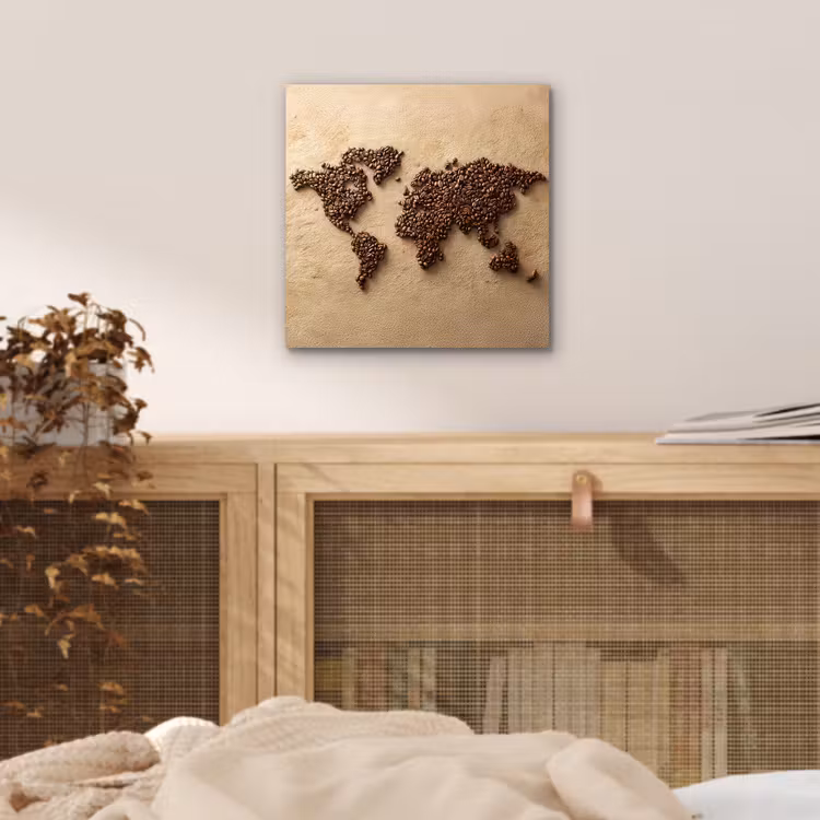 Wereldkaart - Zandkleur - Koffiebonen aluminium wit klein -sfeer3