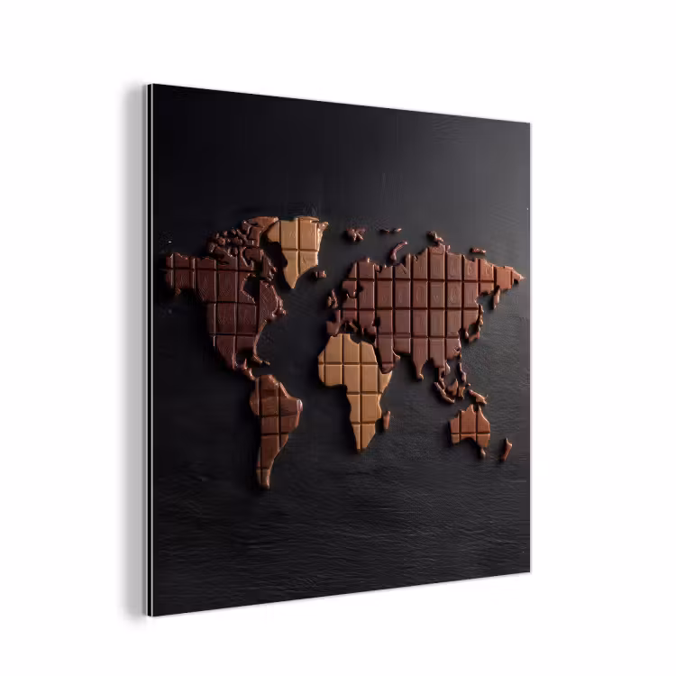 Wereldkaart - chocola - Smakelijke uitstraling aluminium wit klein -3d