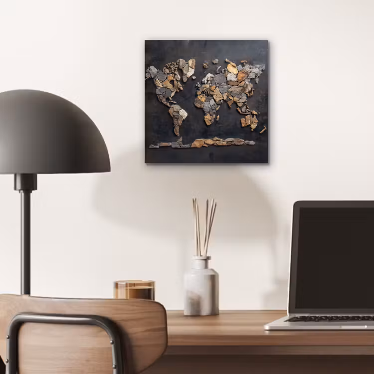 Wereldkaart - Stenen - Realistisch aluminium wit klein -sfeer5