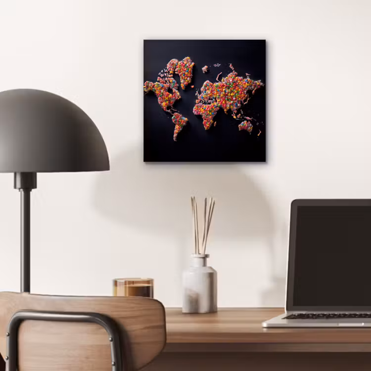 Wereldkaart - Snoepjes - Felle kleuren aluminium wit klein -sfeer5