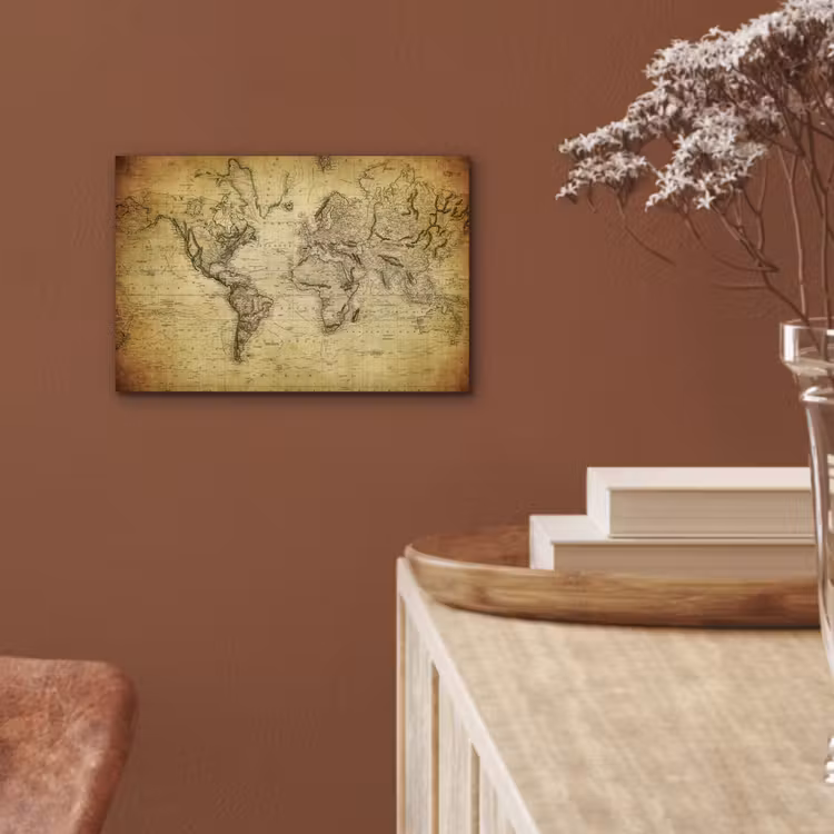 Wereldkaart - Vintage - Antiek - Bruin - Papier aluminium wit klein -sfeer4