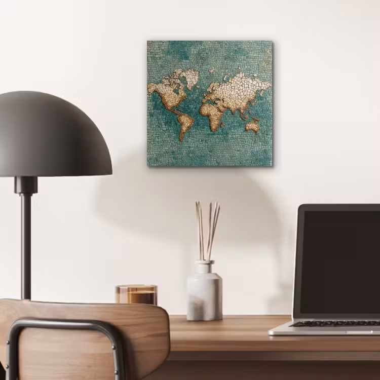 Wereldkaart - Gebroken tegels - Mozaïek aluminium wit klein -sfeer5