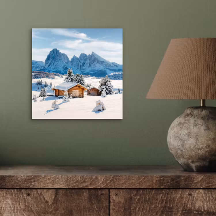 Winter - Huisje - Bergen - Uitzicht - Sneeuw aluminium wit klein -sfeer2