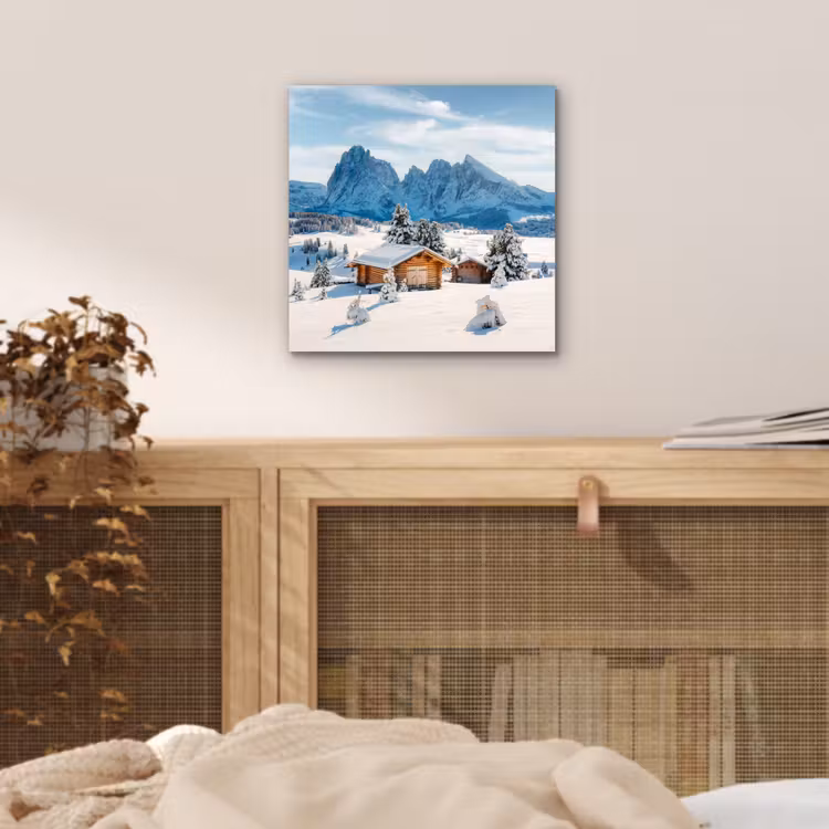 Winter - Huisje - Bergen - Uitzicht - Sneeuw aluminium wit klein -sfeer3