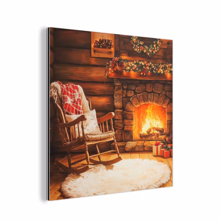 Winter - Kerst - Huis - Openhaard aluminium wit klein -3d