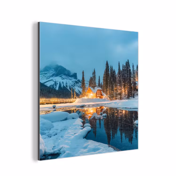 Winterlandschap - Natuur - Huis - Bergen - Sneeuw aluminium wit klein -3d