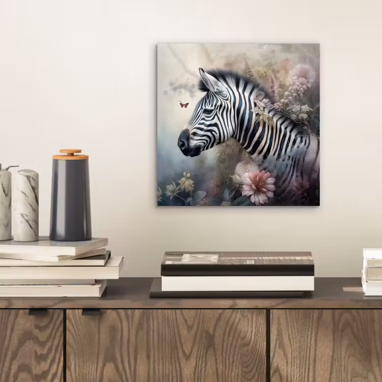 Zebra - Wilde dieren - Vlinder - Bloemen aluminium wit klein -sfeer1