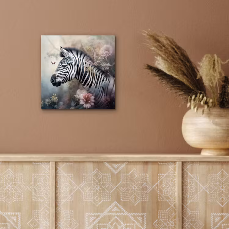 Zebra - Wilde dieren - Vlinder - Bloemen aluminium wit klein -sfeer4