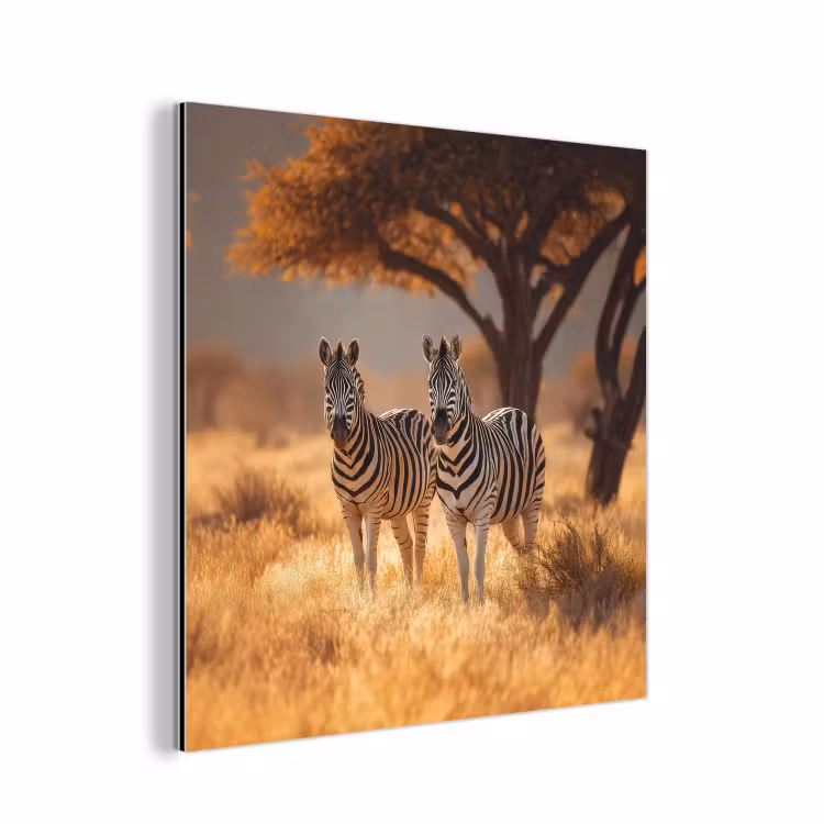 Zebra's - Savannelandschap - Gras aluminium wit klein -3d