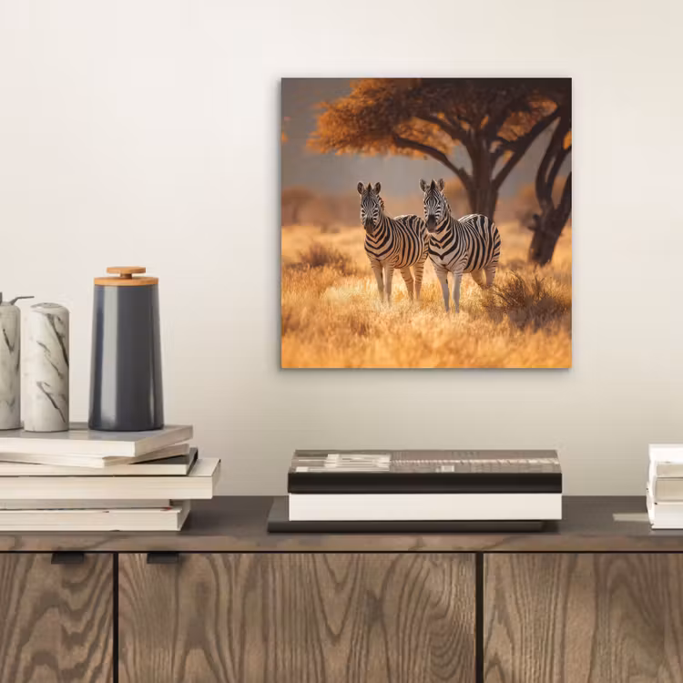 Zebra's - Savannelandschap - Gras aluminium wit klein -sfeer1
