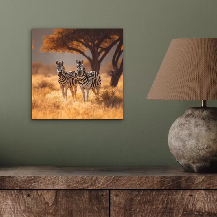 Zebra's - Savannelandschap - Gras aluminium wit klein -sfeer2