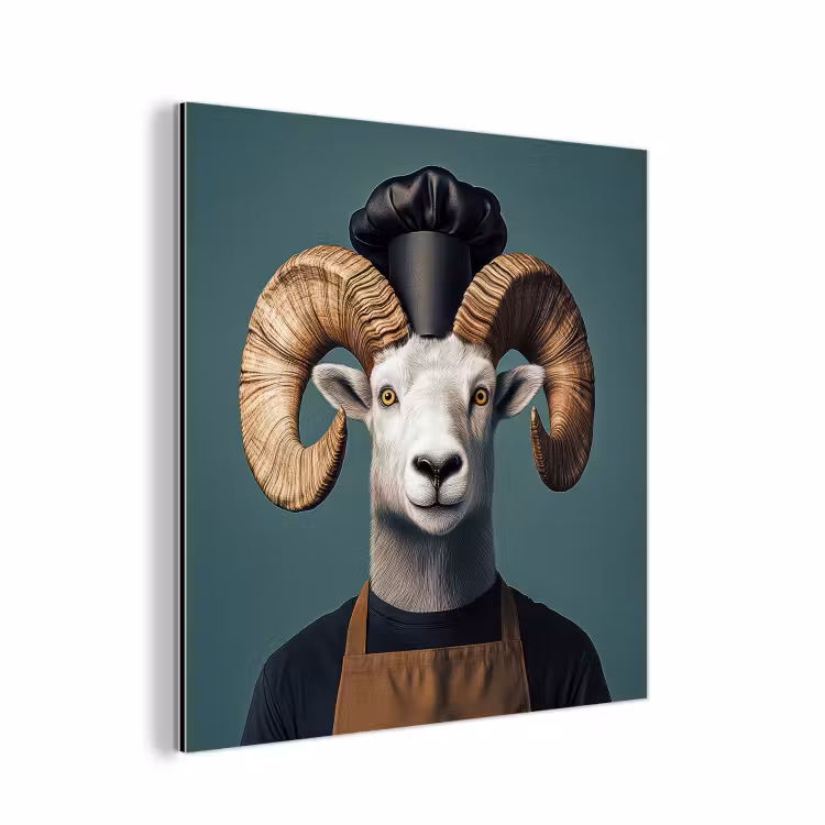 Geit - Hoorns - Kokskleding aluminium wit klein -3d