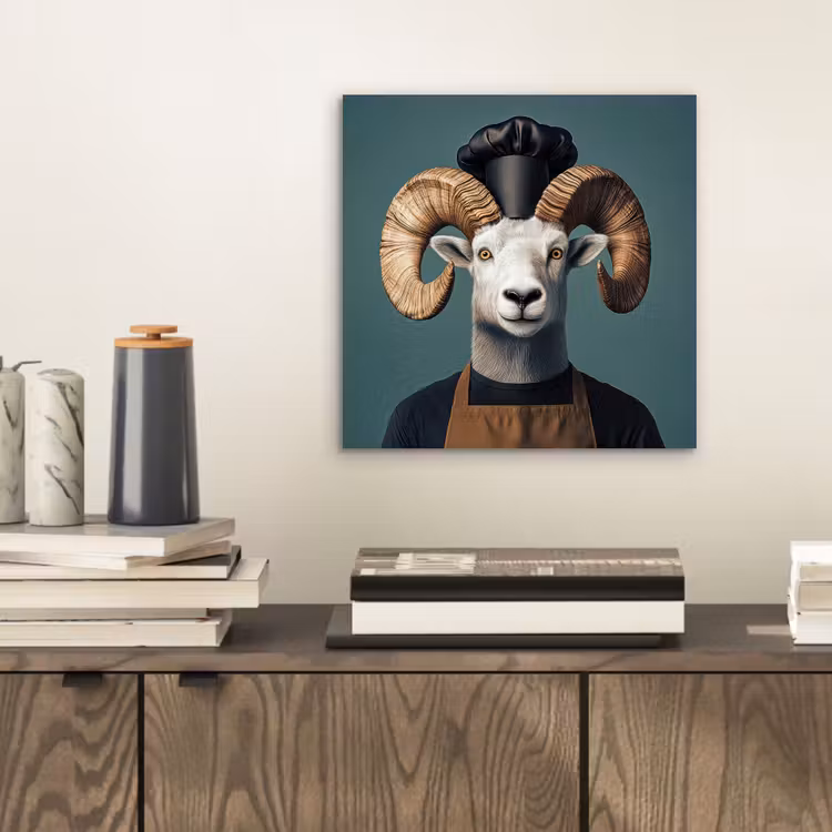 Geit - Hoorns - Kokskleding aluminium wit klein -sfeer1