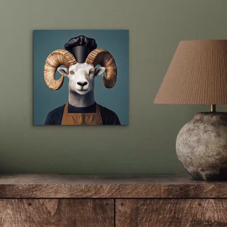 Geit - Hoorns - Kokskleding aluminium wit klein -sfeer2