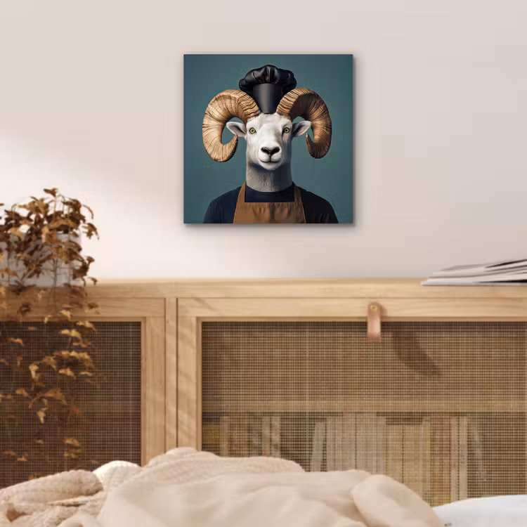 Geit - Hoorns - Kokskleding aluminium wit klein -sfeer3