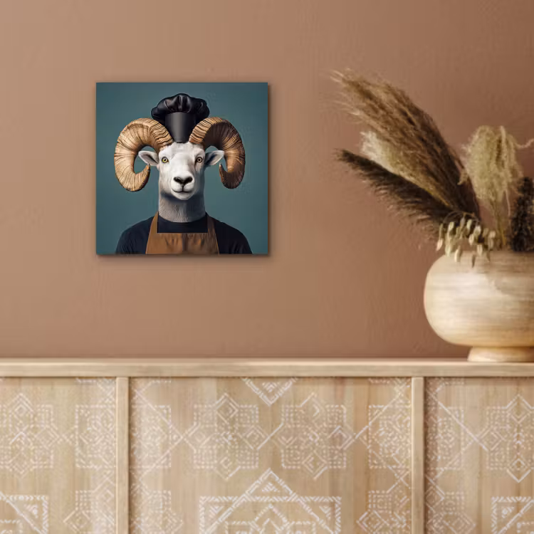 Geit - Hoorns - Kokskleding aluminium wit klein -sfeer4