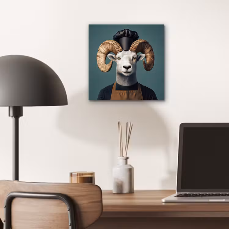 Geit - Hoorns - Kokskleding aluminium wit klein -sfeer5