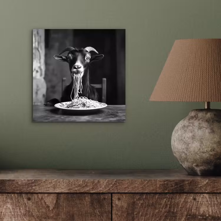 Geit - Bord - Spaghetti - Zwart Wit aluminium wit klein -sfeer2