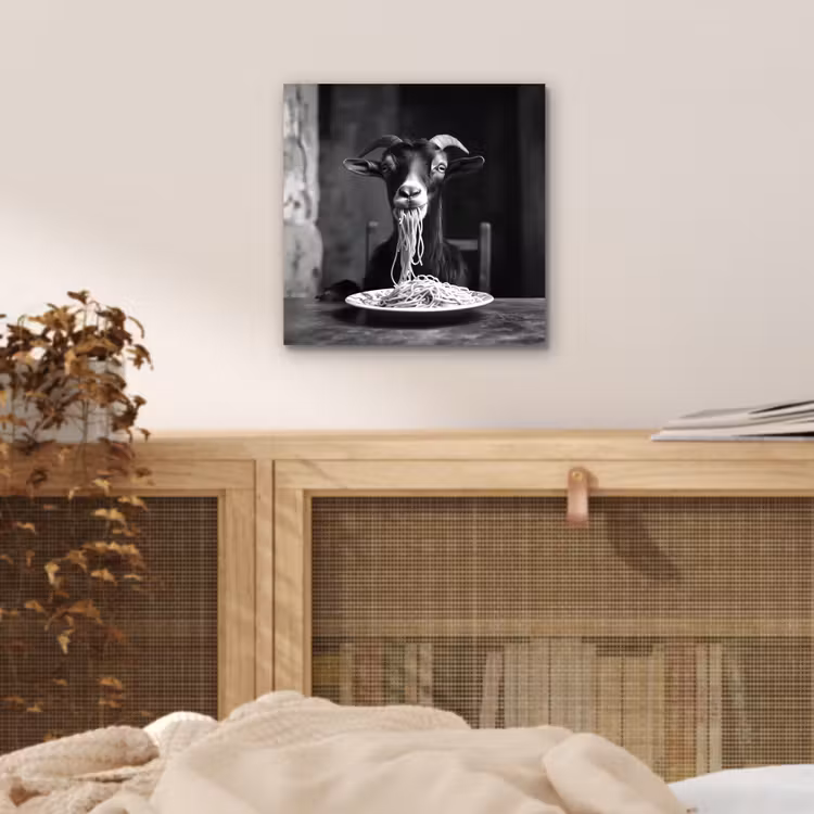 Geit - Bord - Spaghetti - Zwart Wit aluminium wit klein -sfeer3
