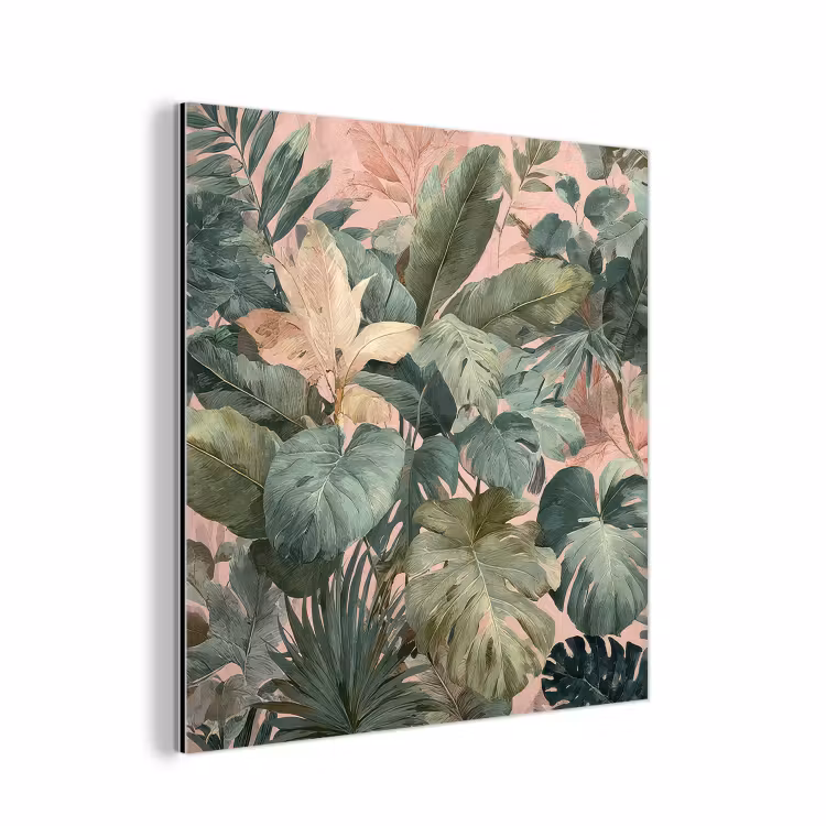Compositie van bladeren - Groen - Roze aluminium wit klein -3d