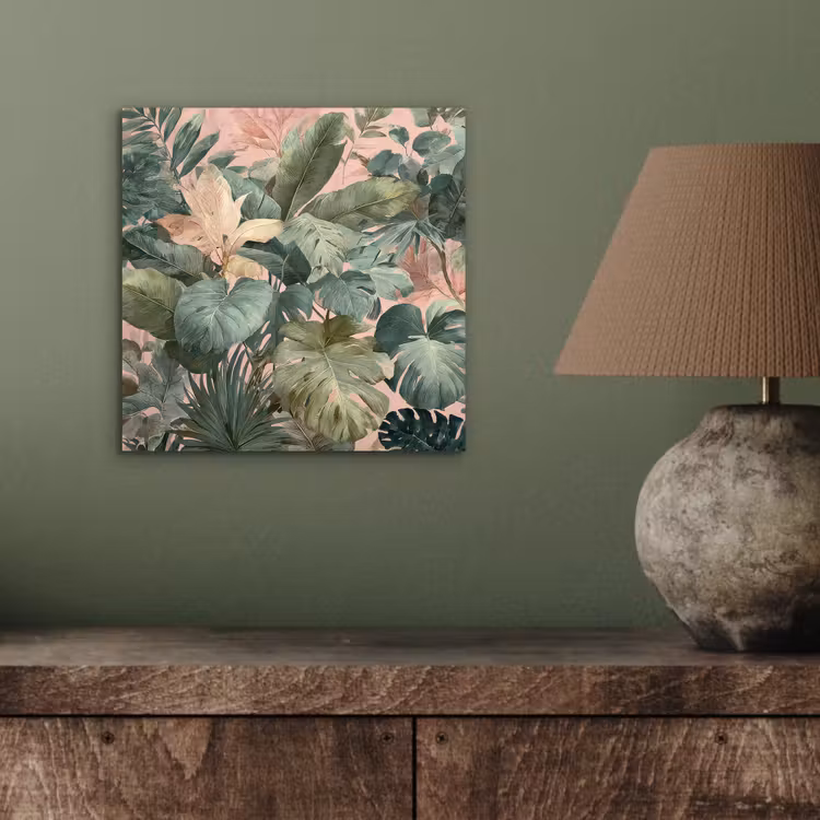 Compositie van bladeren - Groen - Roze aluminium wit klein -sfeer2