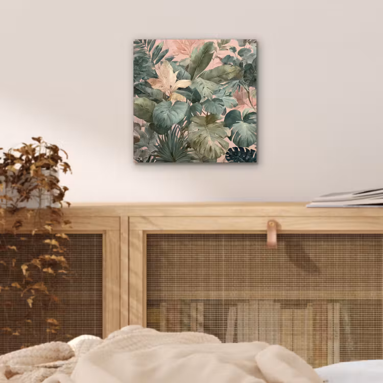 Compositie van bladeren - Groen - Roze aluminium wit klein -sfeer3
