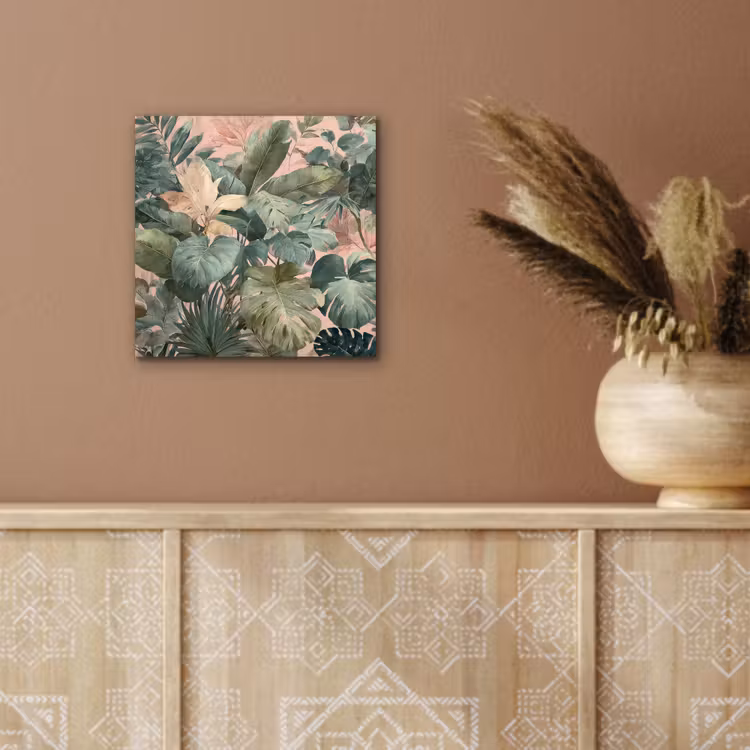 Compositie van bladeren - Groen - Roze aluminium wit klein -sfeer4