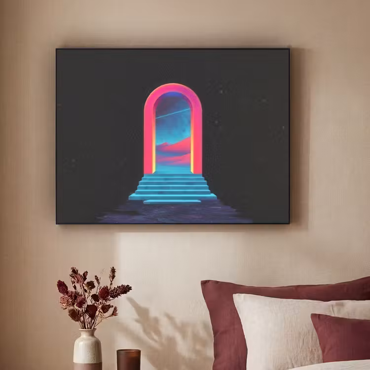 Poortje - Landschap - Sterrenhemel - Roze Textielframe - compleet frame klein -sfeer1