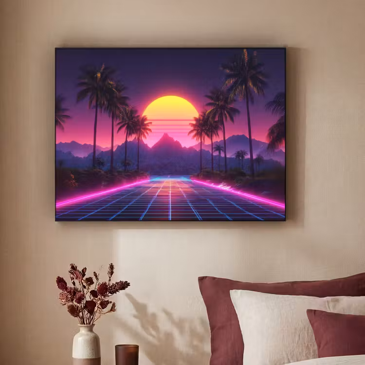Horizon - Palmbomen - Bergen - Geel Textielframe - compleet frame klein -sfeer1