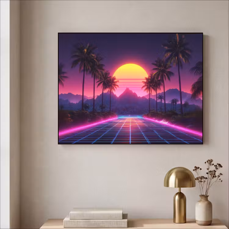 Horizon - Palmbomen - Bergen - Geel Textielframe - compleet frame klein -sfeer2