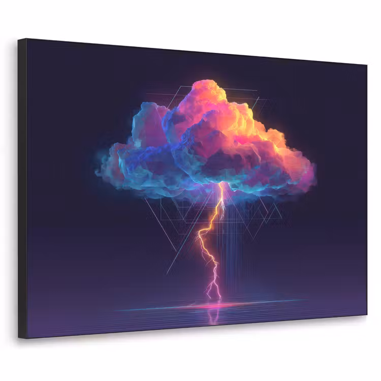 Donderwolk - Bliksemschicht - Licht - Blauw Textielframe zwart klein -3d