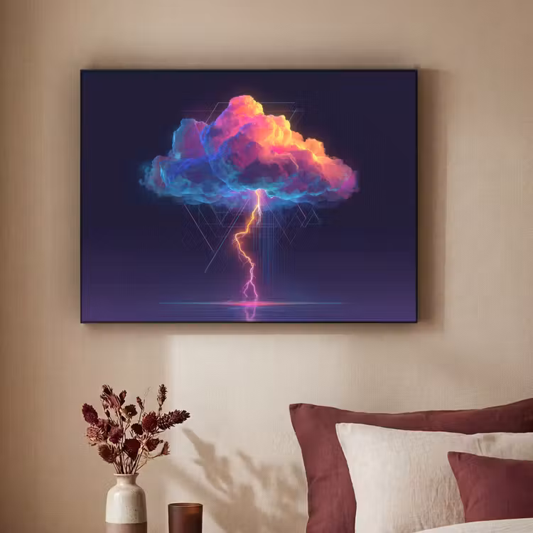 Donderwolk - Bliksemschicht - Licht - Blauw Textielframe zwart klein -sfeer1