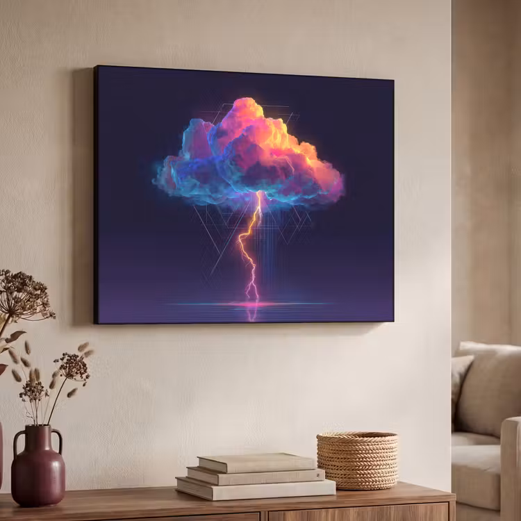 Donderwolk - Bliksemschicht - Licht - Blauw Textielframe zwart klein -sfeer3
