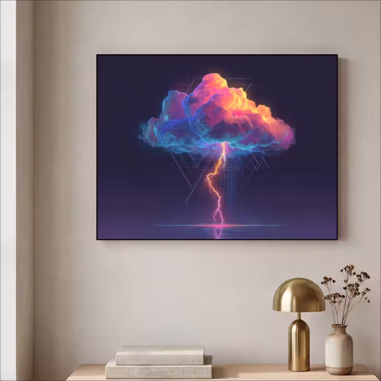 Donderwolk - Bliksemschicht - Licht - Blauw Textielframe - compleet frame klein -sfeer2
