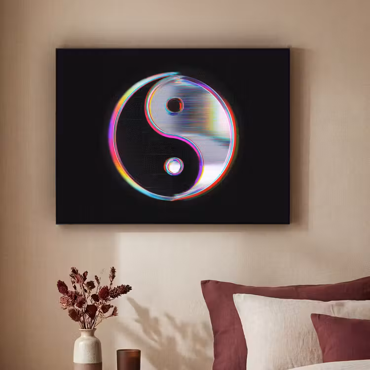 Yin-Yang - Cirkel - Regenboog Textielframe zwart klein -sfeer1