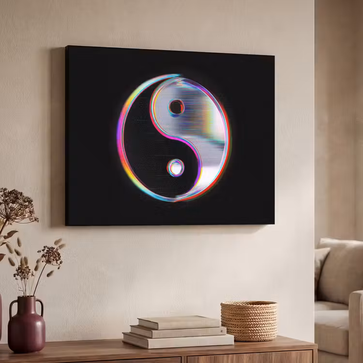 Yin-Yang - Cirkel - Regenboog Textielframe zwart klein -sfeer3