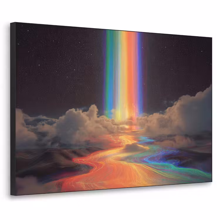 Regenboog - Verticaal - Sterrenhemel - Wolken Textielframe zwart klein -3d
