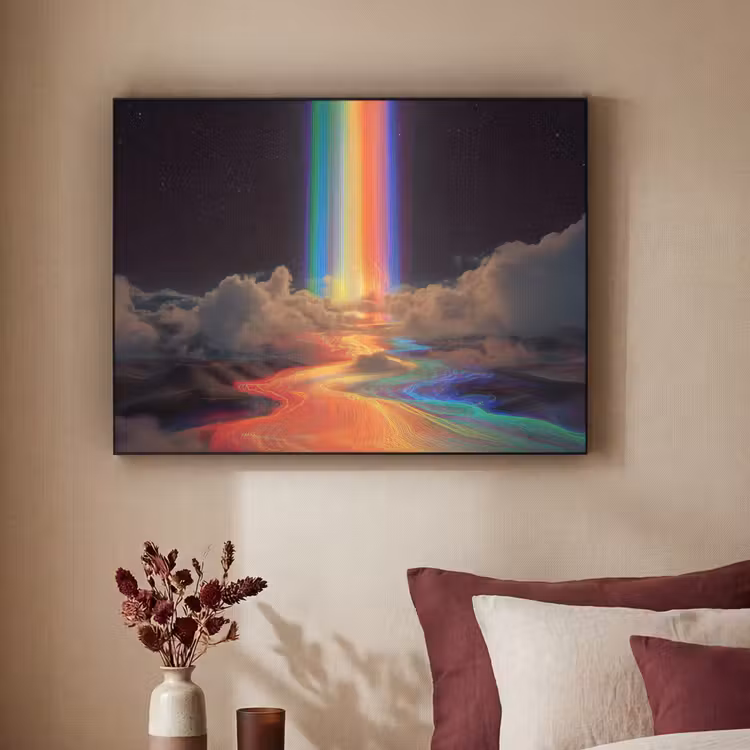 Regenboog - Verticaal - Sterrenhemel - Wolken Textielframe - compleet frame klein -sfeer1