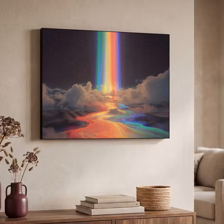 Regenboog - Verticaal - Sterrenhemel - Wolken Textielframe zwart klein -sfeer3