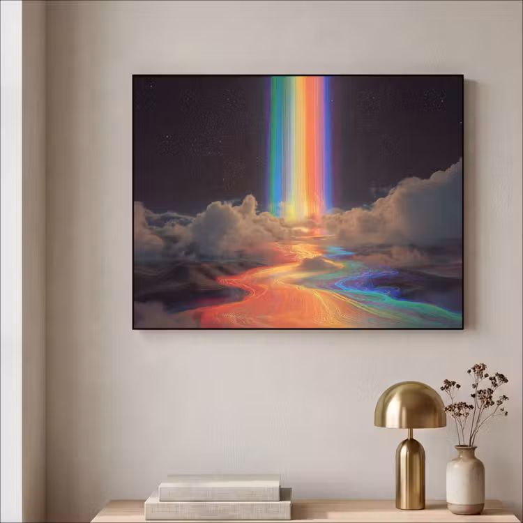 Regenboog - Verticaal - Sterrenhemel - Wolken Textielframe zwart klein -sfeer2